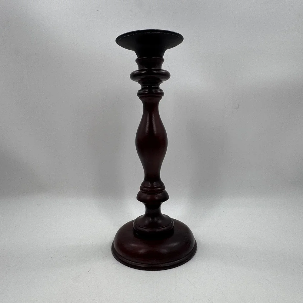 Pottery Barn Turned Wood Candle Holder Mahogany Taper Pillar 16